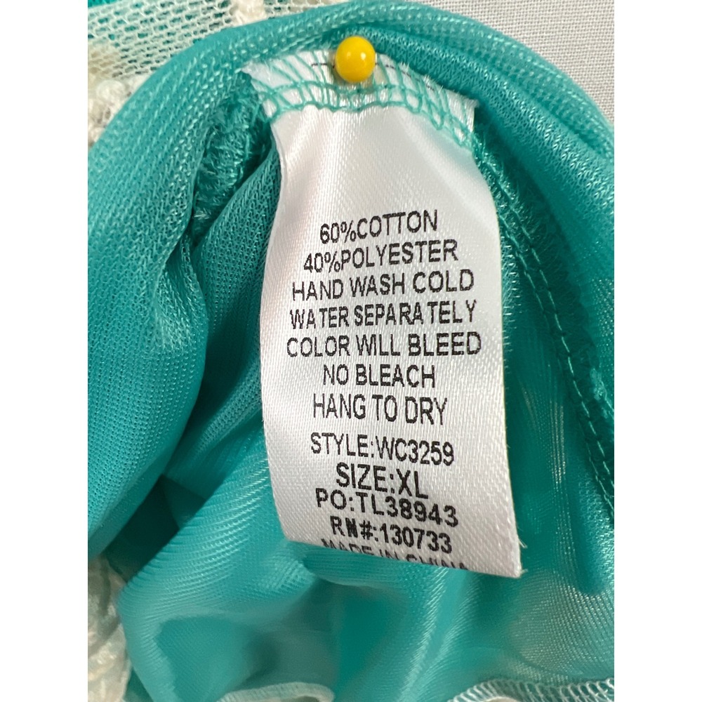 Umgee Tank Dress Women XL Teal Lace Trim Crochet Cottagecore Stretch Sleeveless - Picture 3 of 9